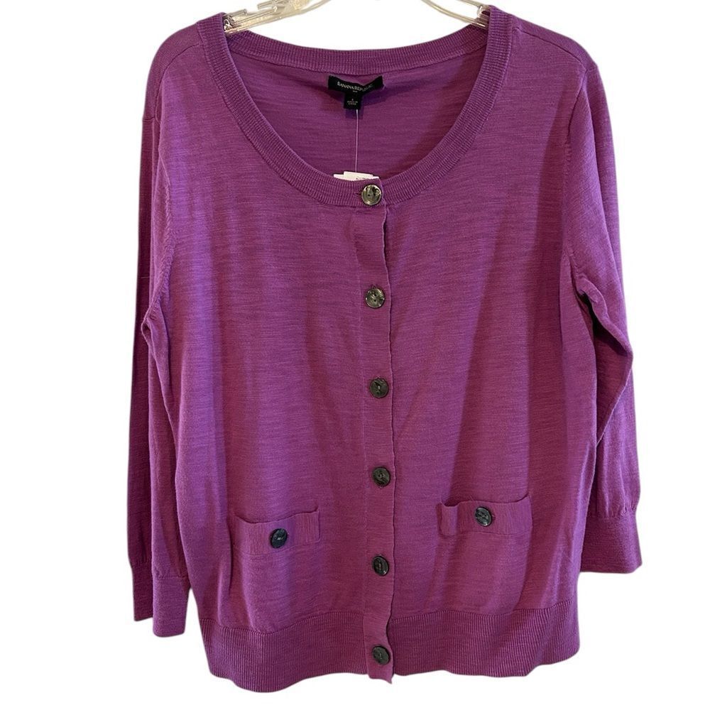 New Banana Republic Magenta 100% Cotton Button Cardigan with Pockets Large
